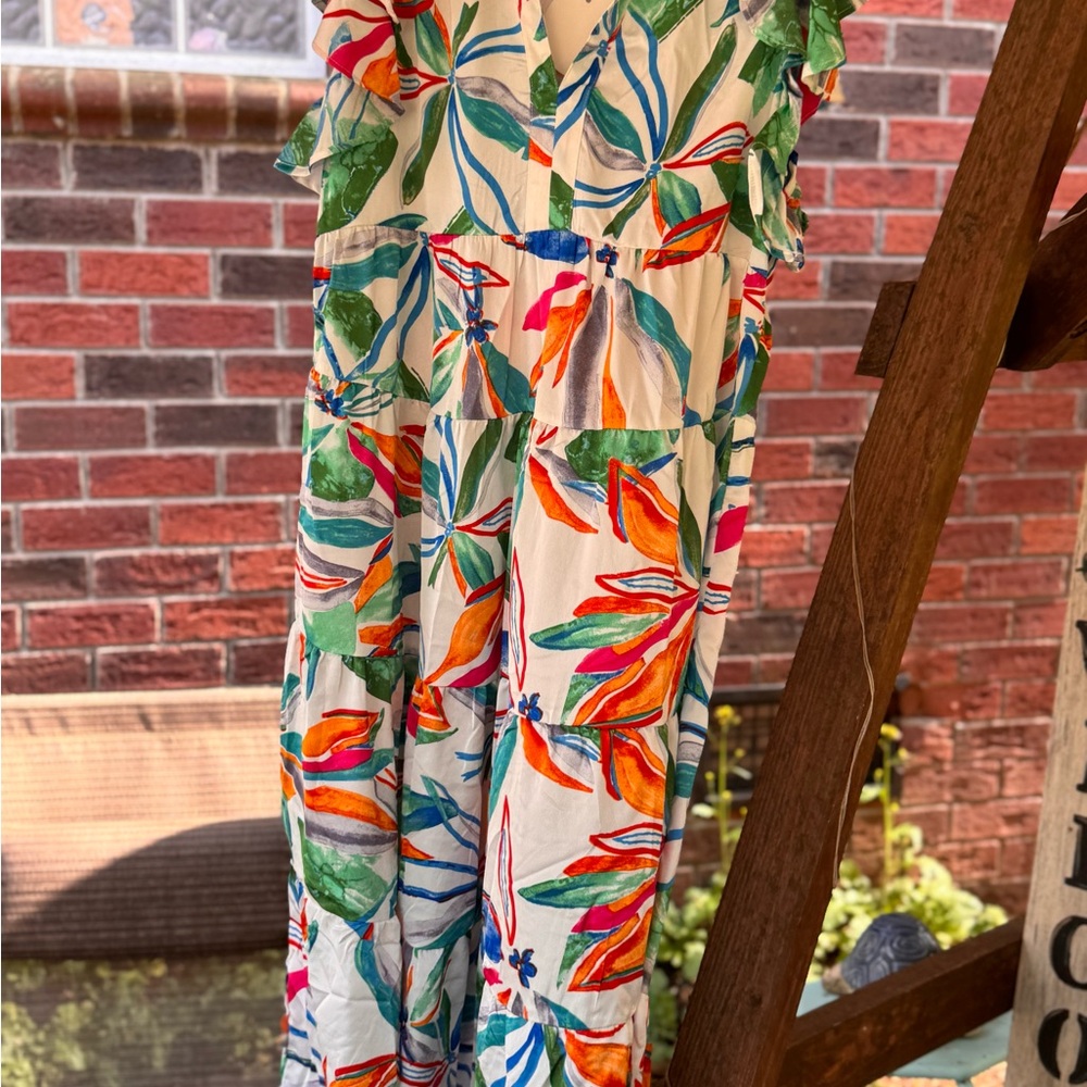 Umgee White Multicolor Floral Tiered Midi Dress - Picture 5 of 10